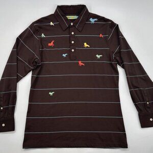 Modern Amusement Mens Long Sleeve Polo Shirt Large Brown Birds Fowl Stretch Y2K